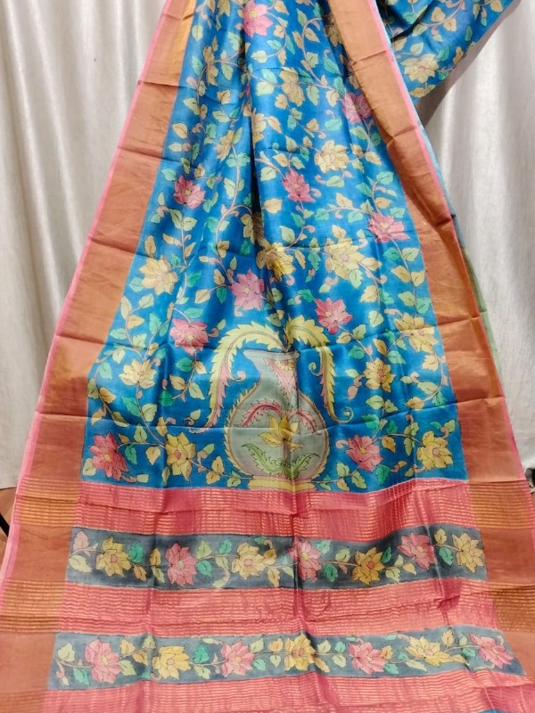 Bishnupuri Hand Painted Kalamkari Silk Saree