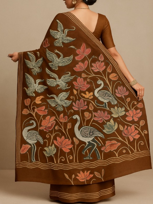 Pure Tussar Silk Saree with Kantha Stitch