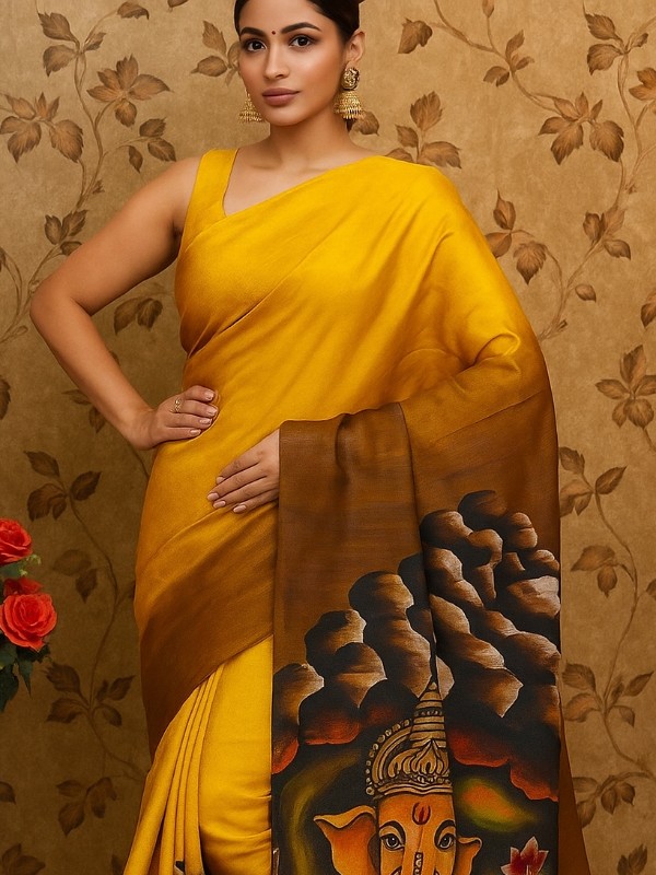 Bishnupuri Hand Painted Kalamkari Silk Saree