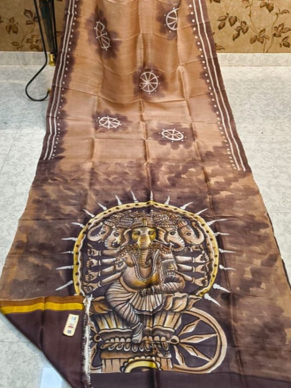 Bishnupuri Hand Painted Kalamkari Silk Saree