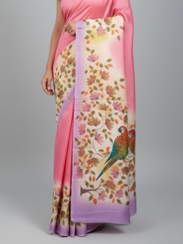 Bishnupuri Hand Painted Kalamkari Silk Saree