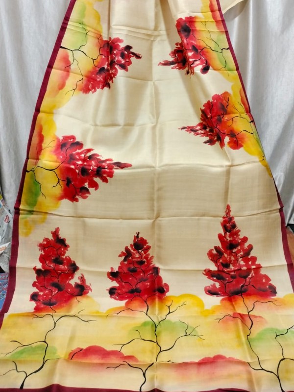 Bishnupuri Hand Painted Kalamkari Silk Saree