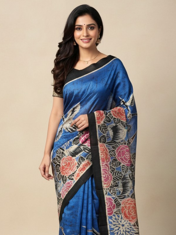 Bishnupuri Momchitra wax hand painted Kalamkari silk saree