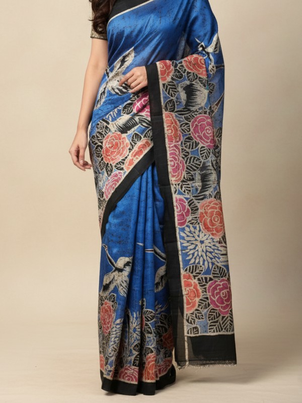 Bishnupuri Momchitra wax hand painted Kalamkari silk saree