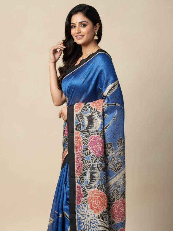 Bishnupuri Momchitra wax hand painted Kalamkari silk saree