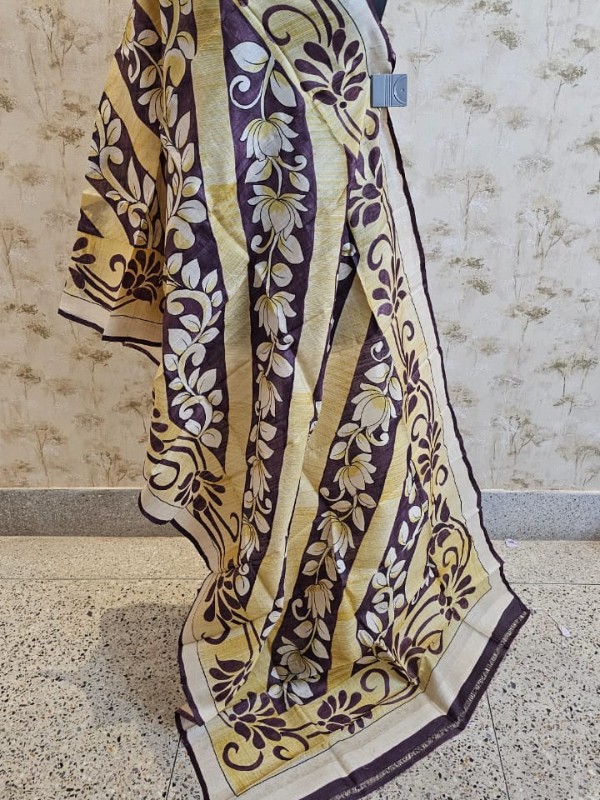 Hand painted pen kalamkari tussar dupatta
