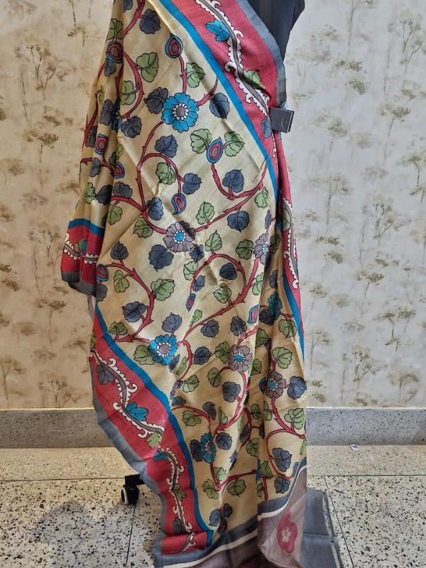 Hand painted pen kalamkari tussar dupatta