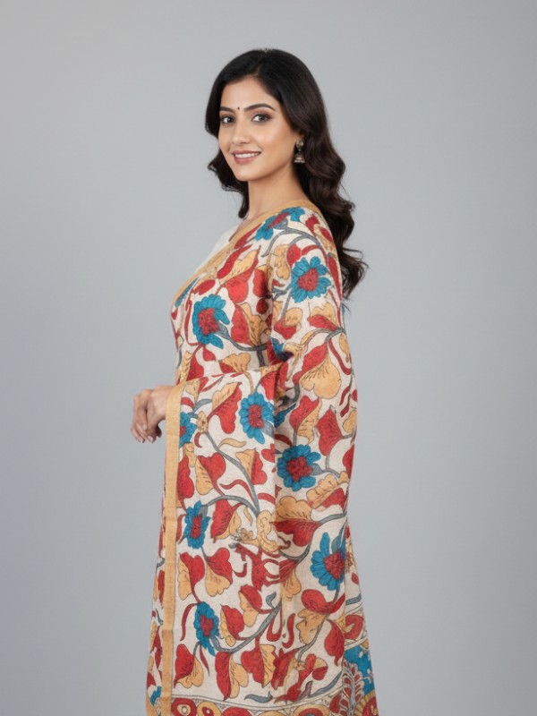 Hand painted pen kalamkari tussar dupatta