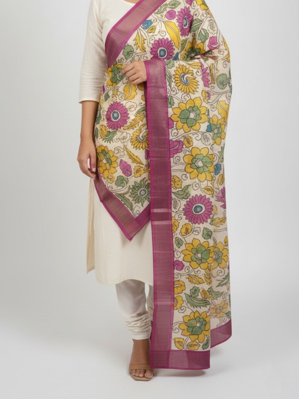 Kalamkari Hand Painted Tussar dupatta