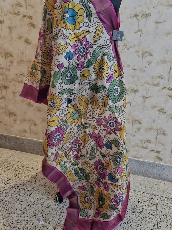 Kalamkari Hand Painted Tussar dupatta