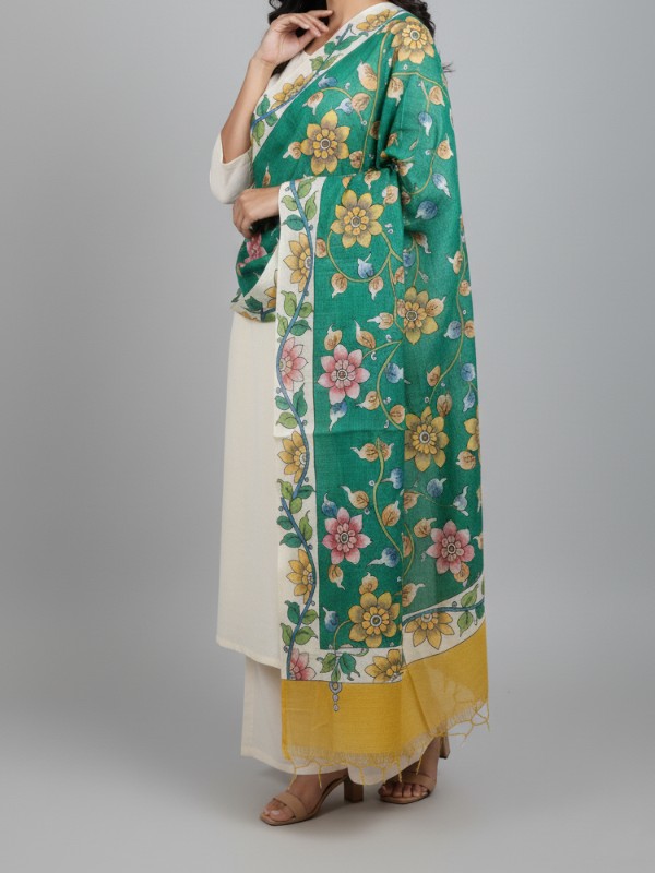 Kalamkari Hand Painted Tussar dupatta