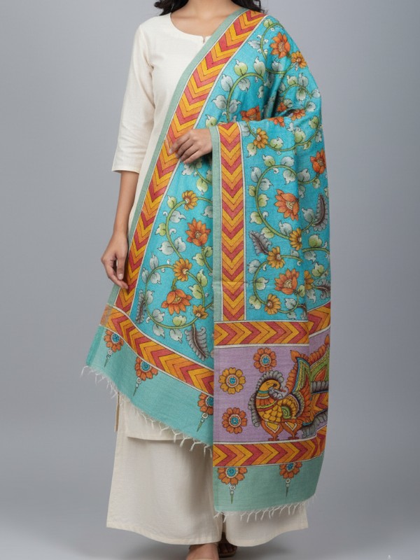 Kalamkari Hand Painted Tussar dupatta