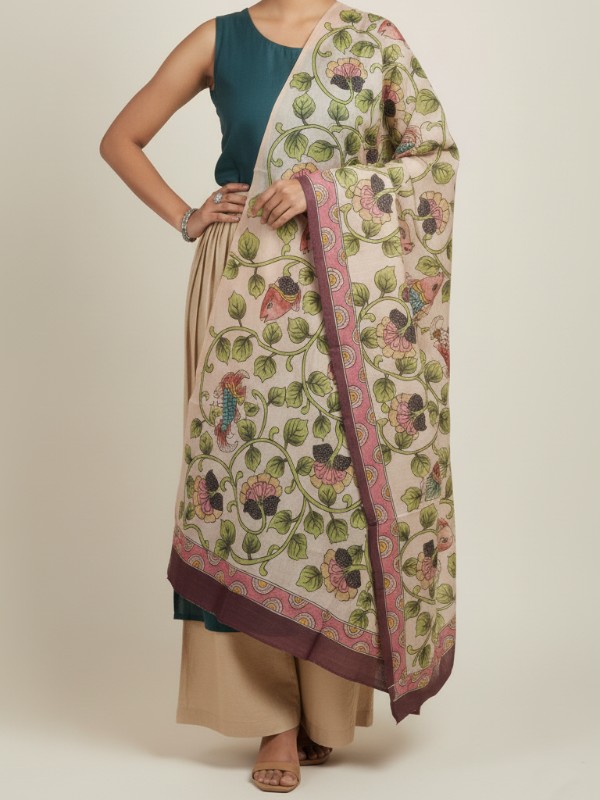 Kalamkari Hand Painted Tussar dupatta