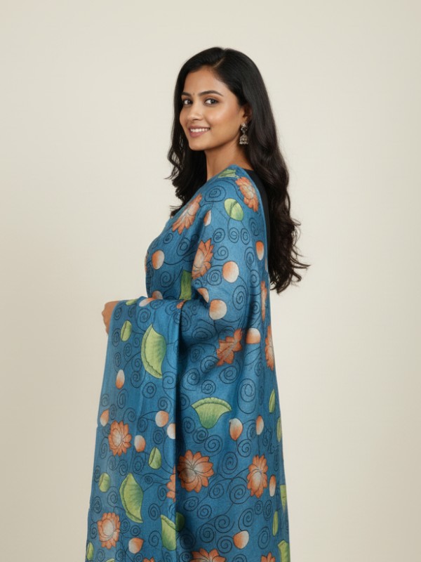 Kalamkari Hand Painted Tussar dupatta