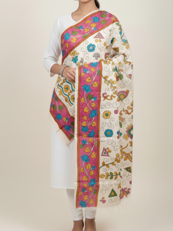 Kalamkari Hand Painted Tussar dupatta