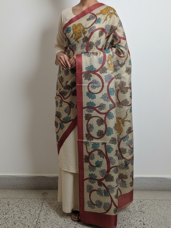 Kalamkari Hand Painted Tussar dupatta