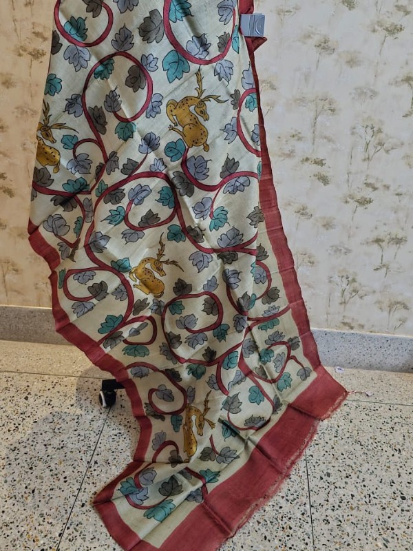 Kalamkari Hand Painted Tussar dupatta