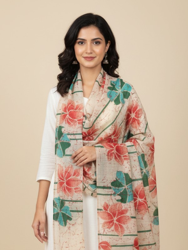 Kalamkari Hand Painted Tussar dupatta