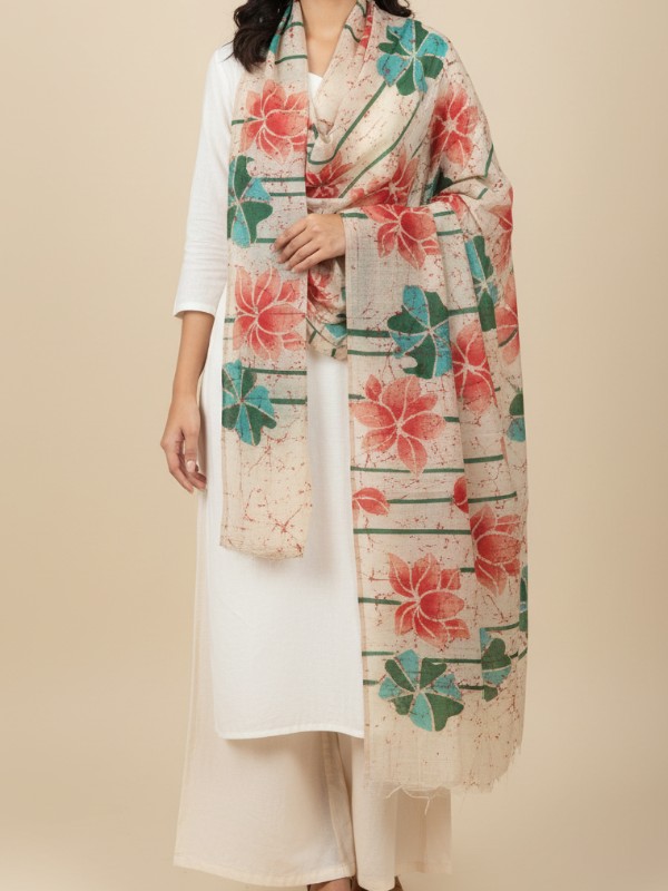 Kalamkari Hand Painted Tussar dupatta