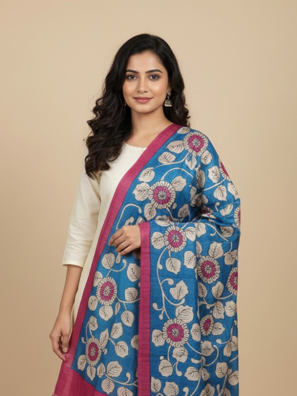 Kalamkari Hand Painted Tussar dupatta