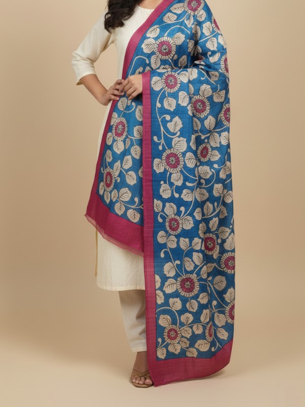 Kalamkari Hand Painted Tussar dupatta
