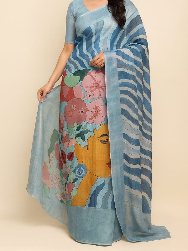 Pure Organza Hand Painted Saree