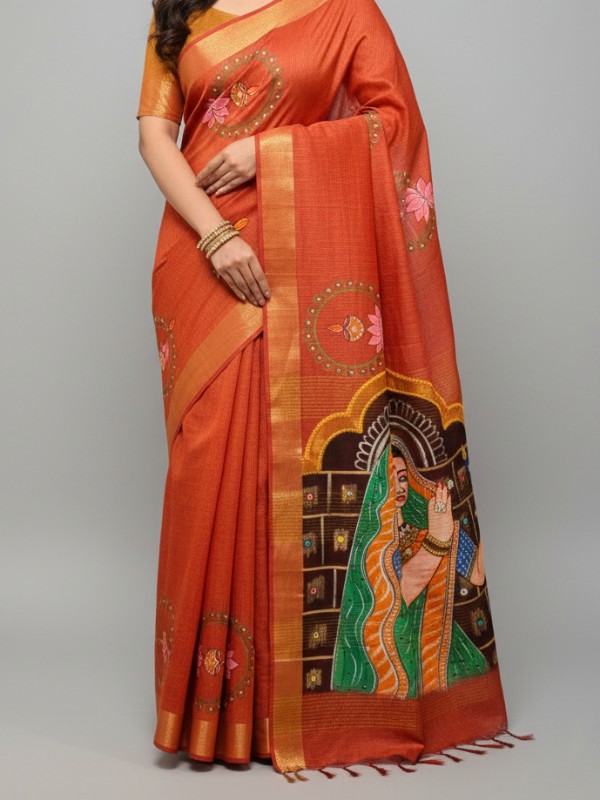 Linen 3D Work Karva chauth Saree