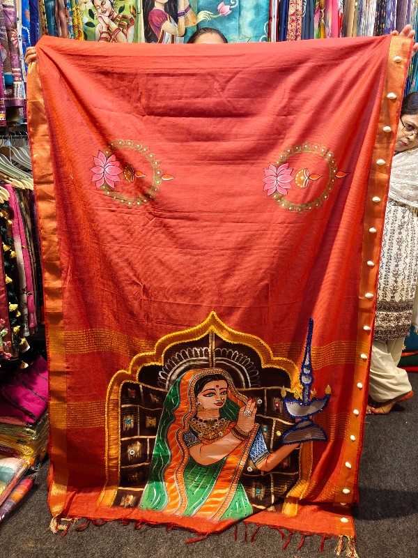 Linen 3D Work Karva chauth Saree