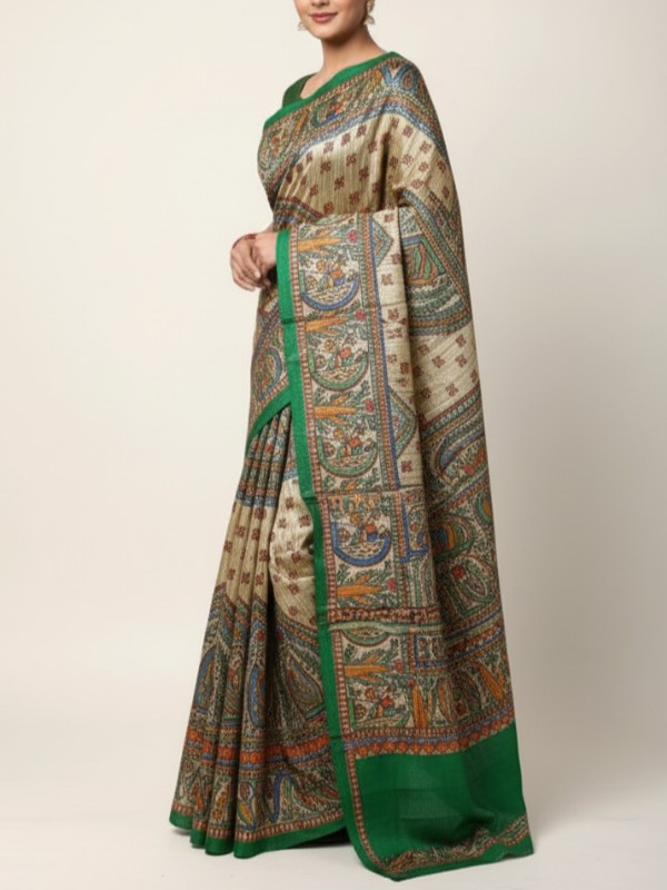 Ghicha Hand Painted Madhubani Saree