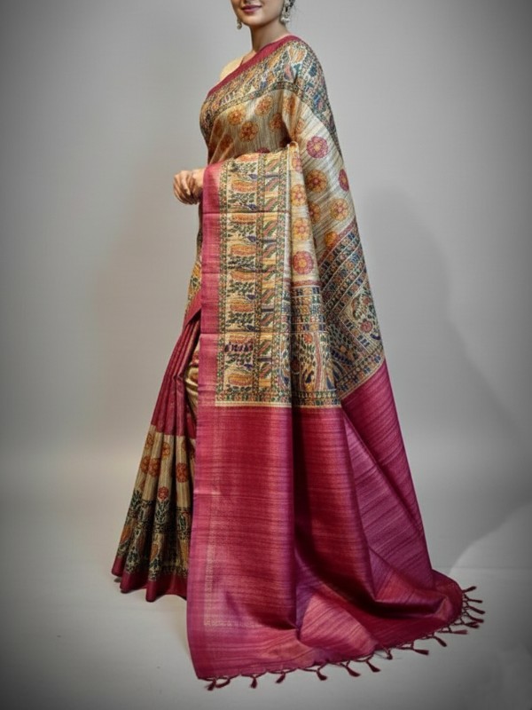 Ghicha Hand Painted Madhubani Saree