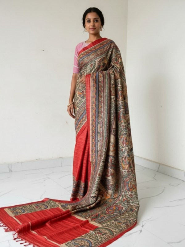 Ghicha Hand Painted Madhubani Saree