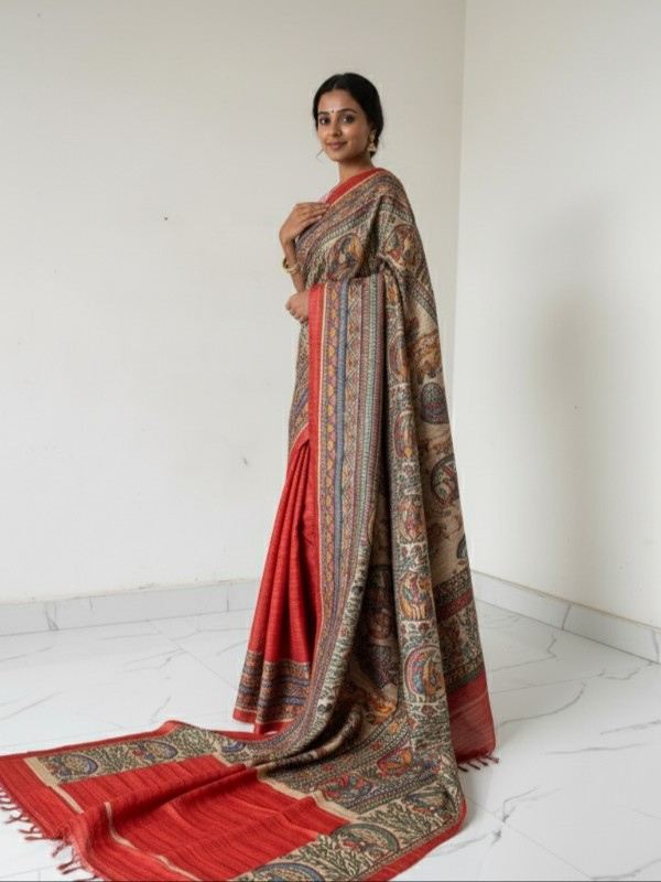 Ghicha Hand Painted Madhubani Saree