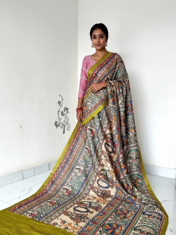 Ghicha Hand Painted Madhubani Saree