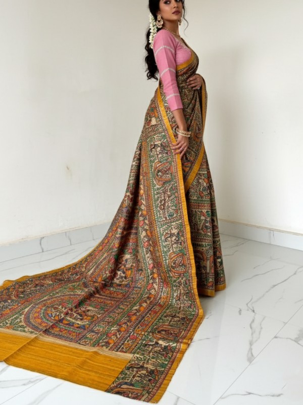 Ghicha Hand Painted Madhubani Saree