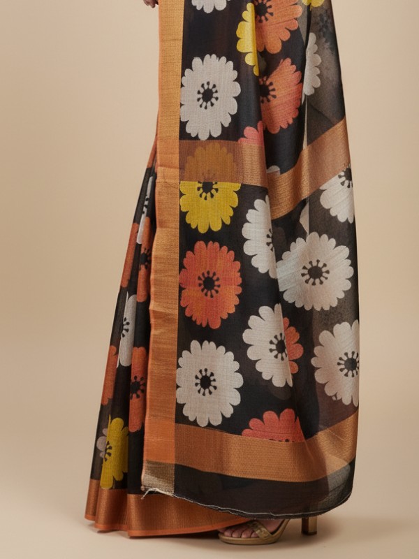 Zari border Tussar hand painted Silk saree