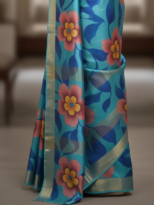 Zari border Tussar hand painted Silk saree
