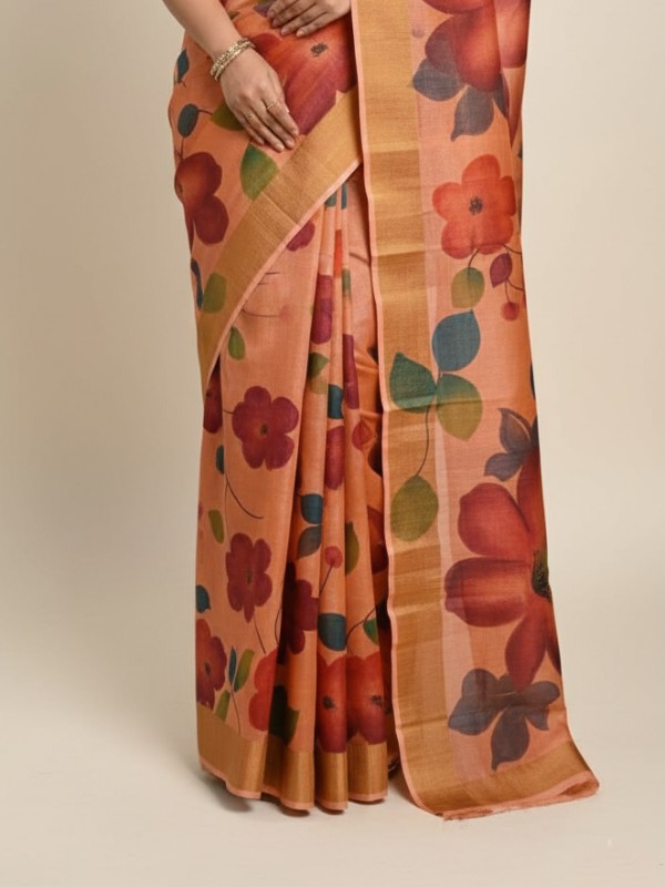 Zari border Tussar hand painted Silk saree