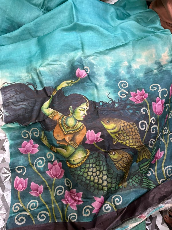 Pure Tussar Hand Painted Silk Saree