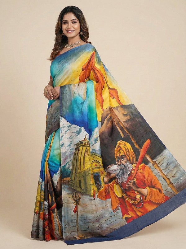Pure Bishnupuri hand Painted Silk Saree