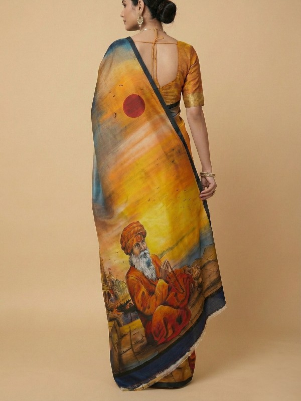 Pure Bishnupuri hand Painted Silk Saree