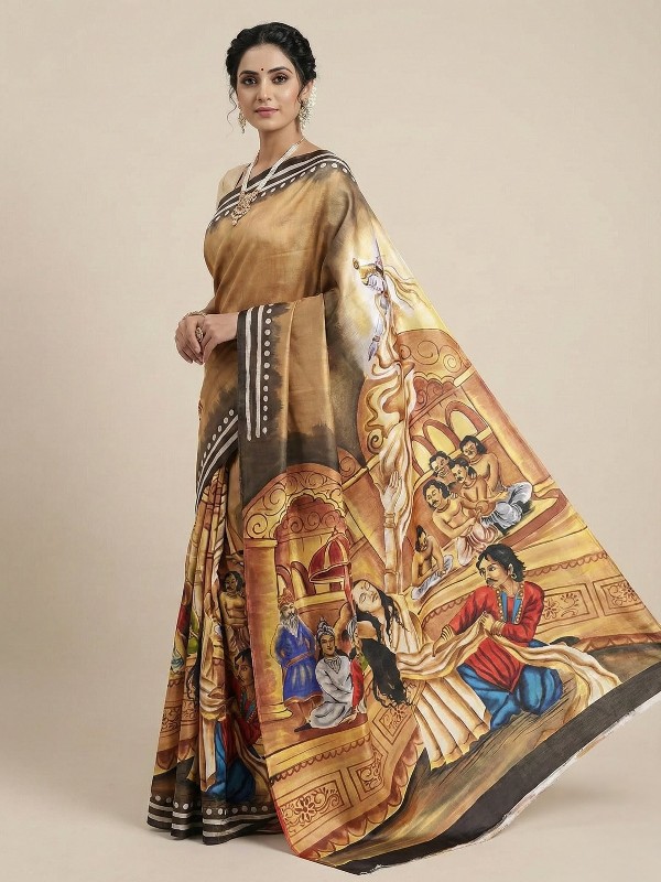 Pure Bishnupuri hand Painted Silk Saree